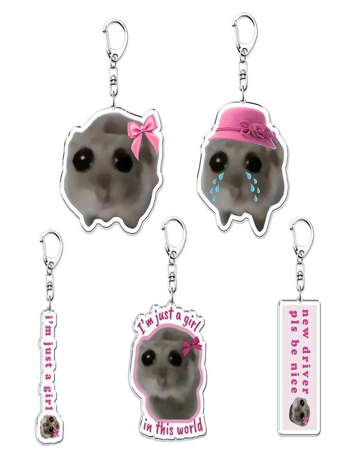 EXPHAIN 5 Pieces Sad Hamster Meme Keychain For Women Cute Key Chain for Backpack Charm Accessories Funny Kawaii Keychains Set - Image 1